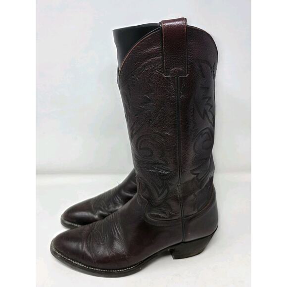Vintage Justin Cowboy Boots Men\'s 8.5 D Red Brown Leather Western Stitching main image 8